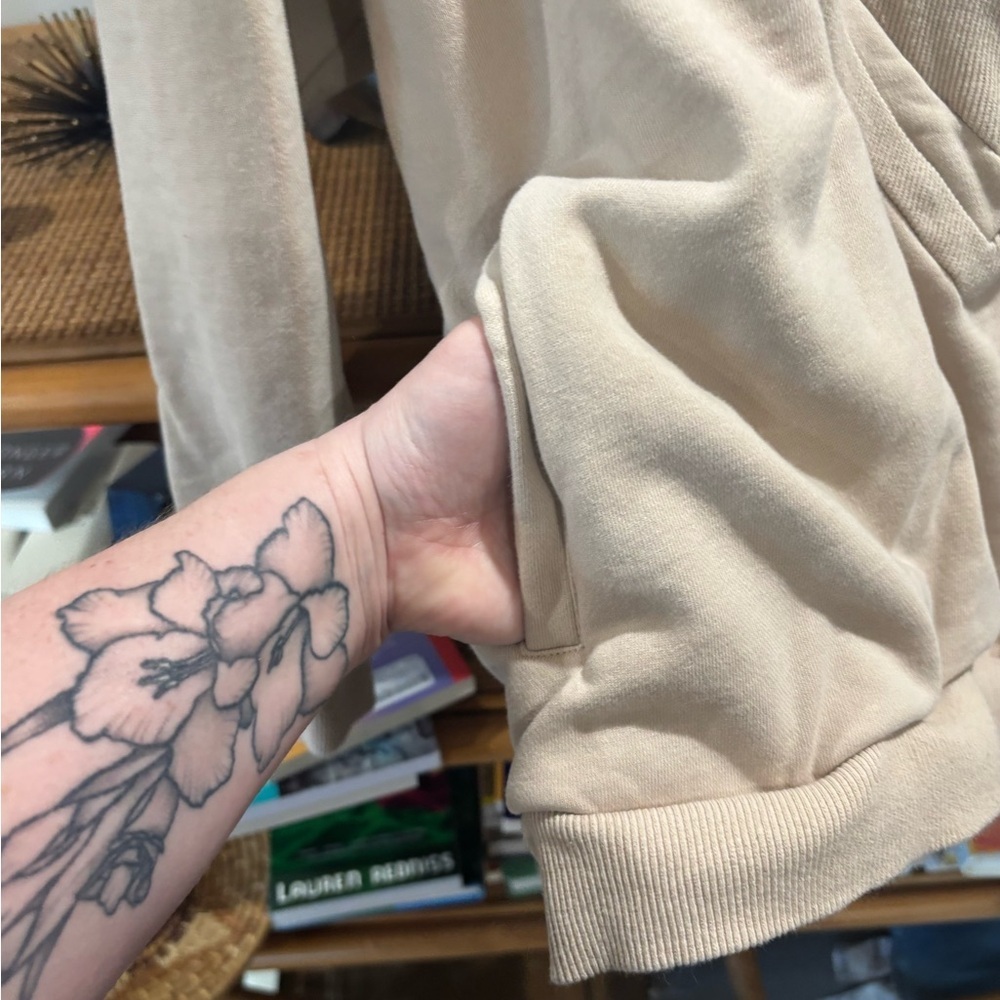 Women's Beige Hooded Sweatshirt - Casual Pullover Hoodie - Picture 4 of 8